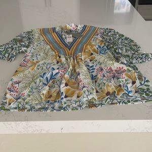 Anthropologie Floral V-Neck Peasant Blouse in Multi